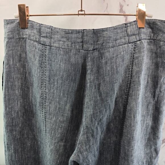 Ecologie Pants Womens 6 Blue Linen Wide Leg High Rise Navy Crop Vintage Lined - Picture 6 of 10